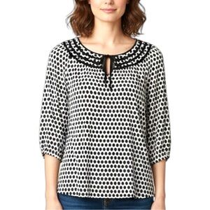 Ann Taylor Black White Polkadot Tie Top Office Work Blouse Small